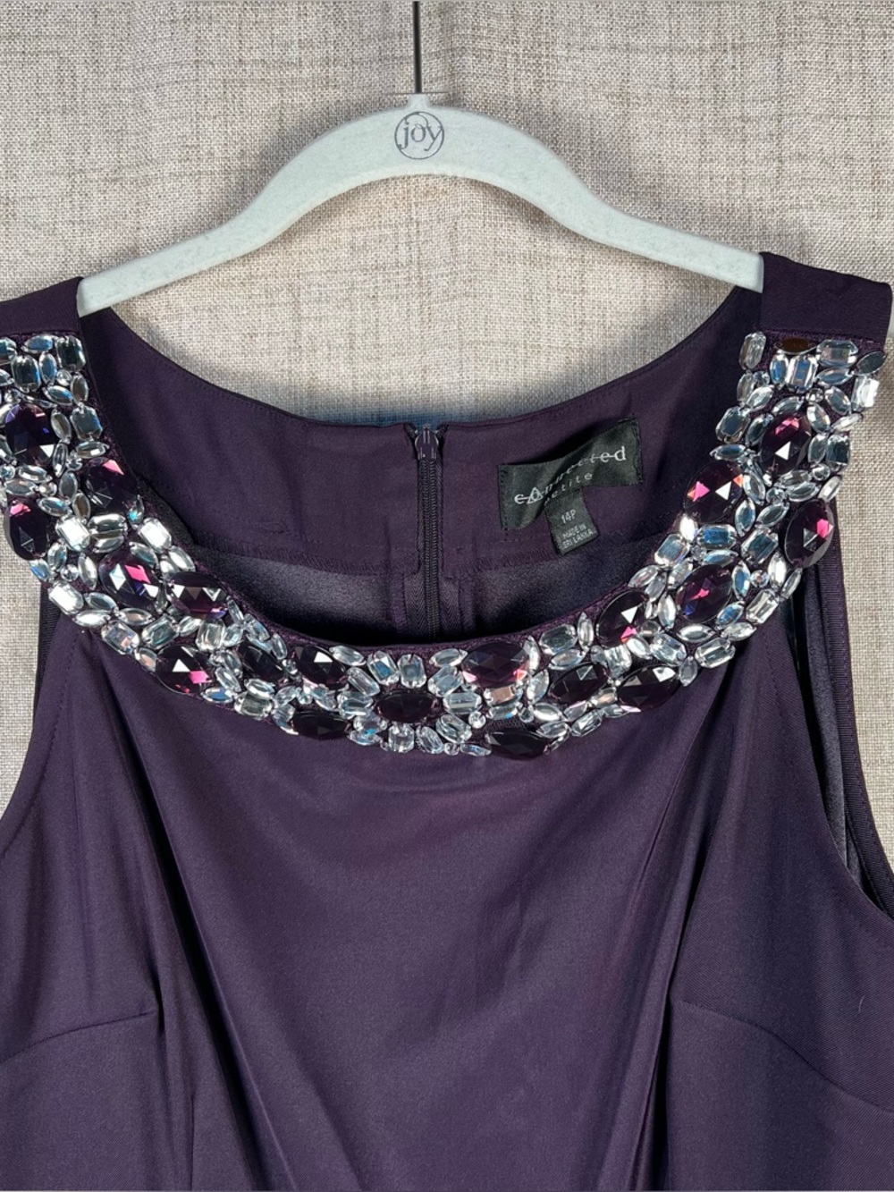 connected apparel Deep Plum Embellished Neckline Sheath Dress - Picture 3 of 12
